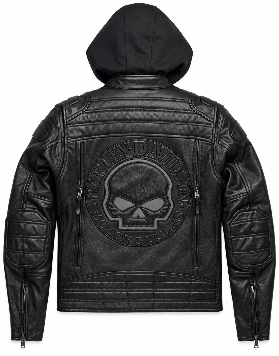 Harley Davidson Leather Jacket Men’s Black Hooded Willie G Skull Moto Riding