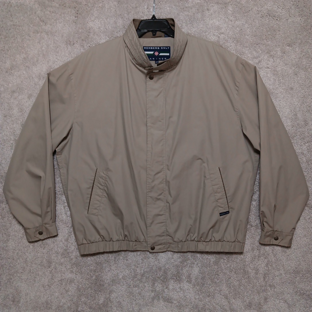 Members Only Jacket Mens 3XLT Beige Mariner Full Zip Windbreaker Elastic Hem