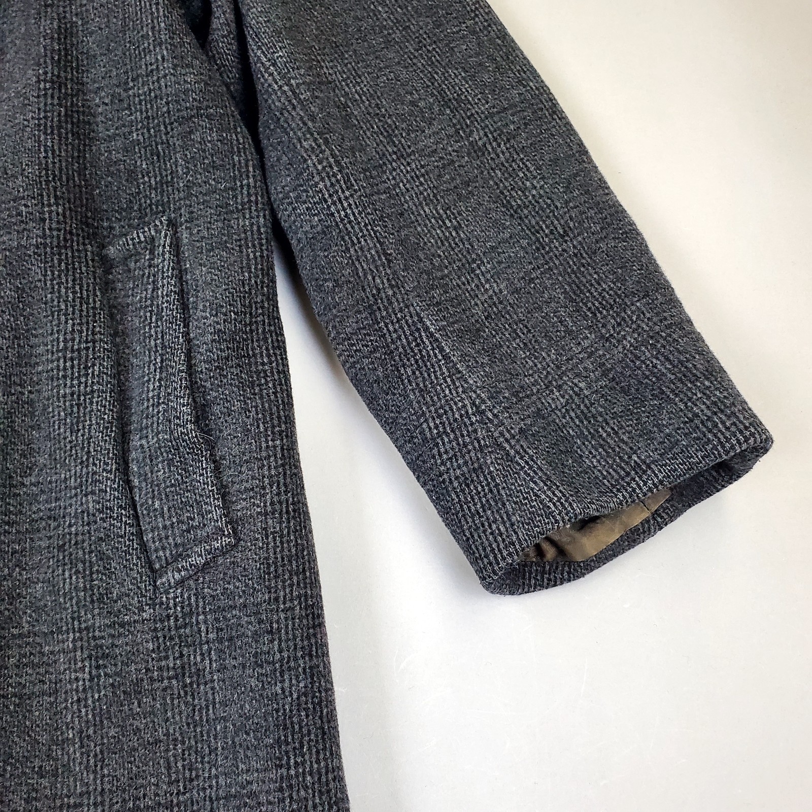 International Valstar Plaid Grey Single Breasted Wool Coat Jacket Made In Dublin