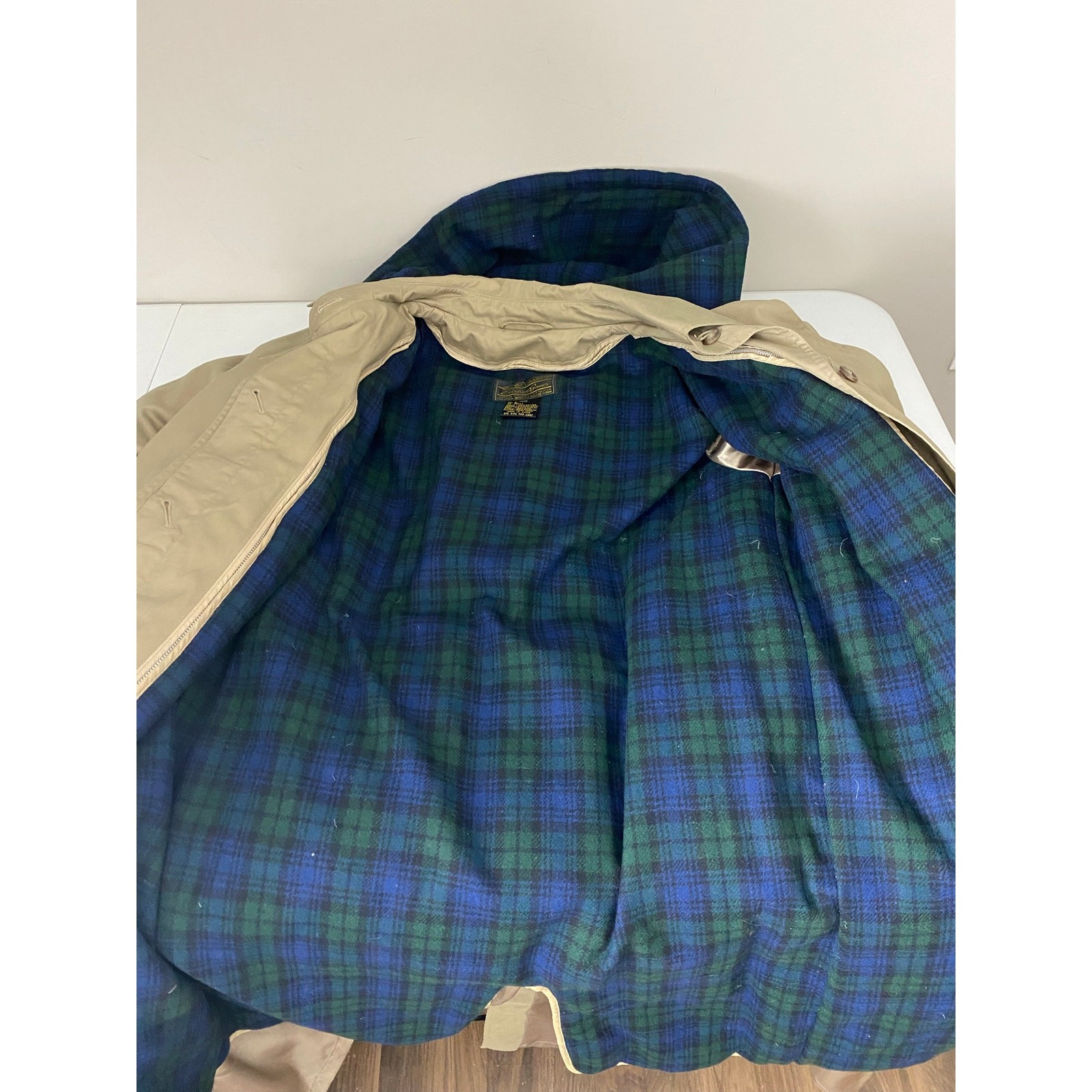 VTG Men Eddie Bauer belted wool flannel goose down lined trench coat jacket M