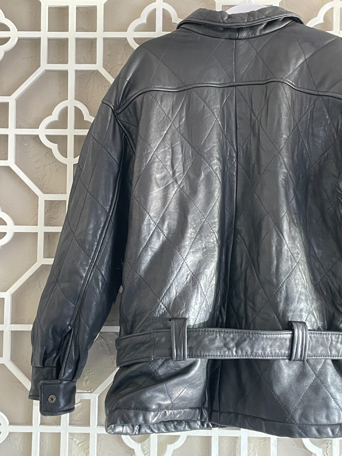 Express Leather Jacket Mens S Small Black Quilted Belted Biker Motorcycle Moto