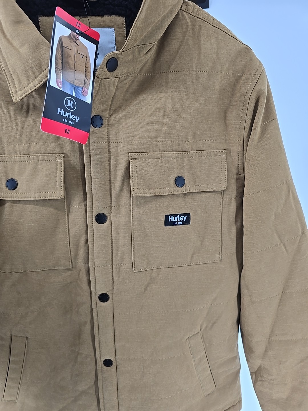 Hurley Men’s Fold Over Collar Shirt Jacket, Tan, Size M