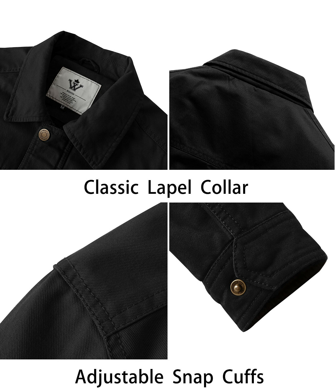 WenVen Men’s Canvas Jacket Cotton Military Lapel Jakcet Spring Casual Outwear