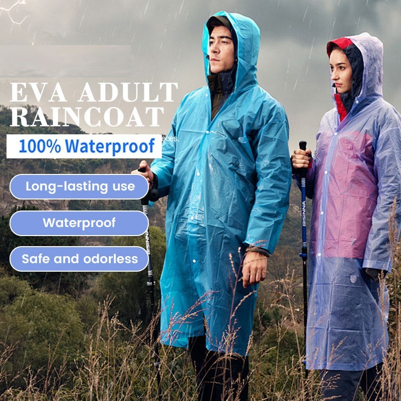 Men Black Waterproof Long Raincoat Rain Coat Hooded Trench Jacket Outdoor Hiking