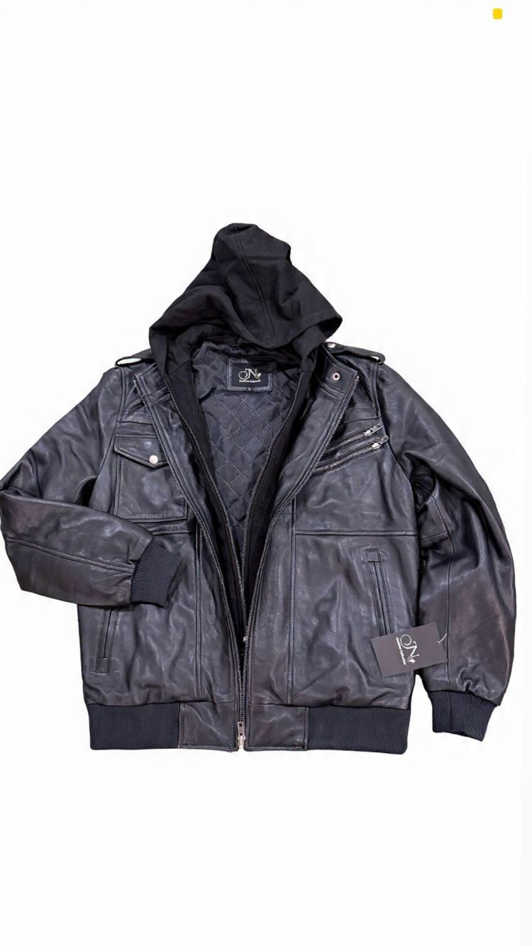 Danny 638 Premium Nappa Leather Bomber Jacket – Detachable Hood (Double Zipper)