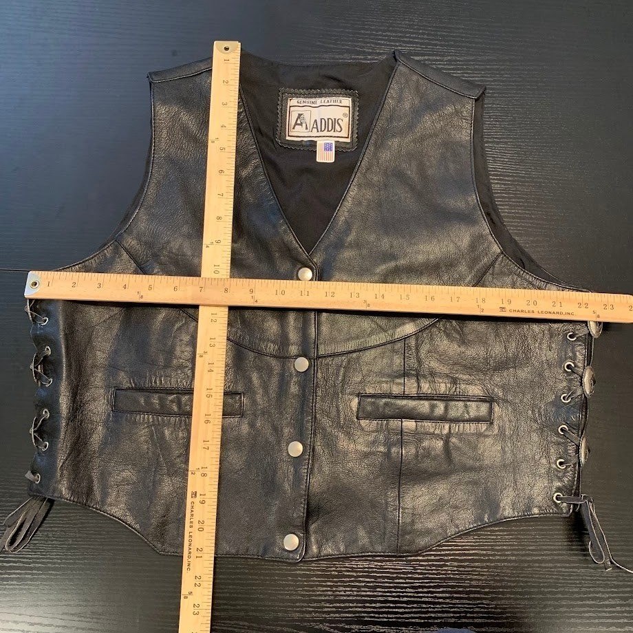 Addis Mens Black Leather Biker Vest Lace Up Sides Western Motorcycle Snap Front