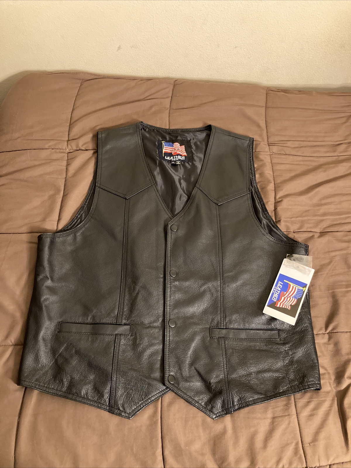 USA Leather Vest United States Navy Big Patch Emblem Size XL NOS (RARE)