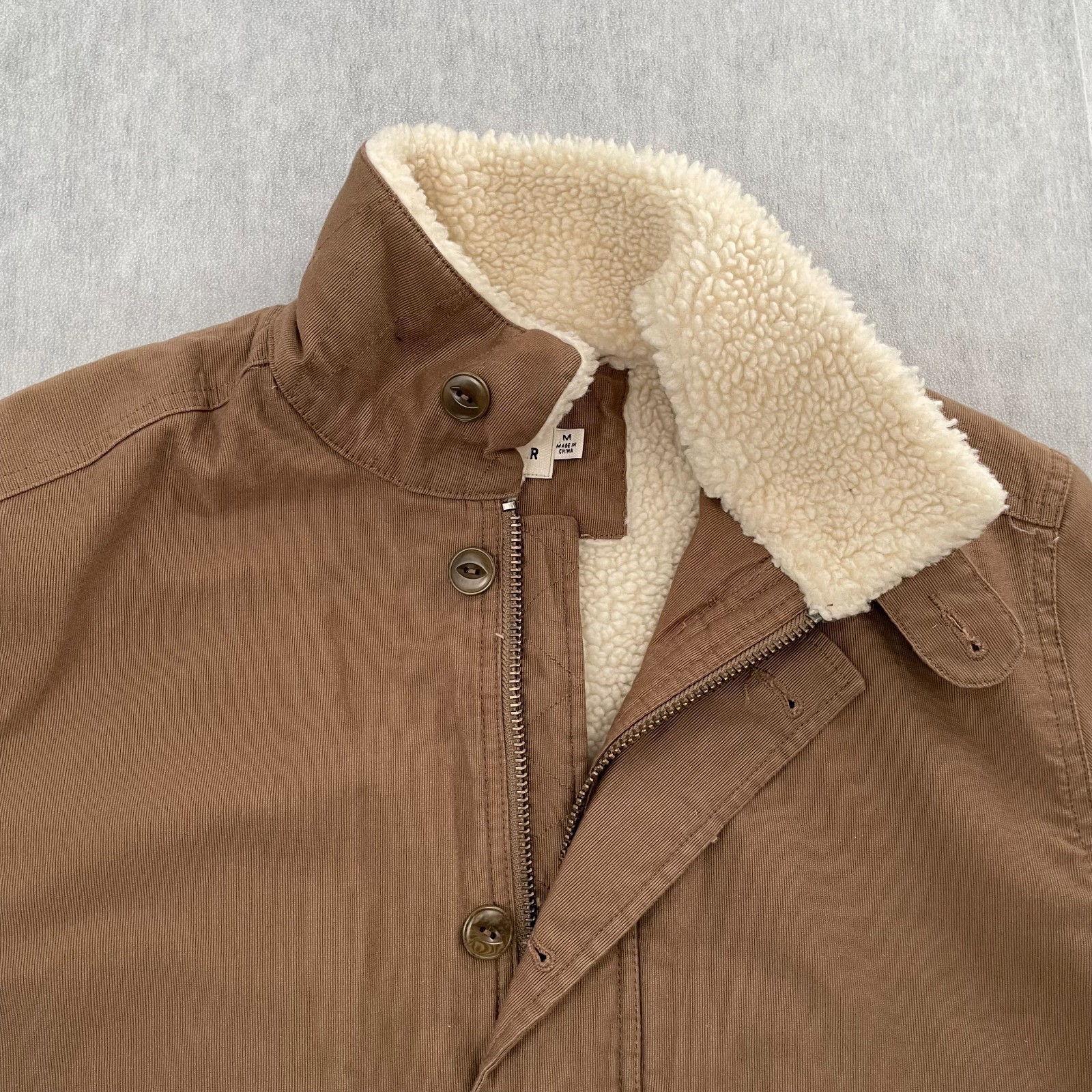 Flint and Tinder Jacket Adult Medium Brown Sherpa Fleece Deck Military Bomber M