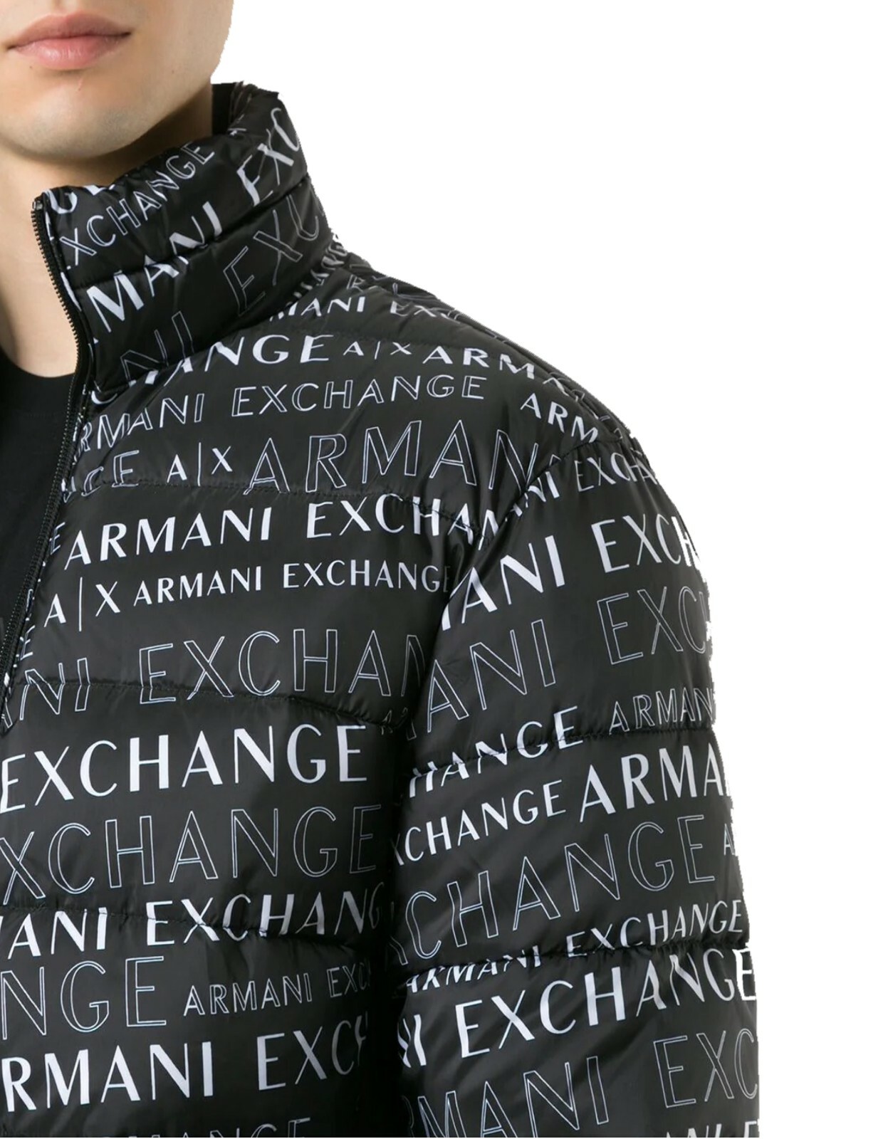 NWT : A|X ARMANI EXCHANGE Mens Logo Print Quilted Puffer Jacket : Black: S – XXL