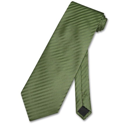 Men’s Dress Vest & NeckTie OLIVE GREEN Color Vertical Striped Design Set