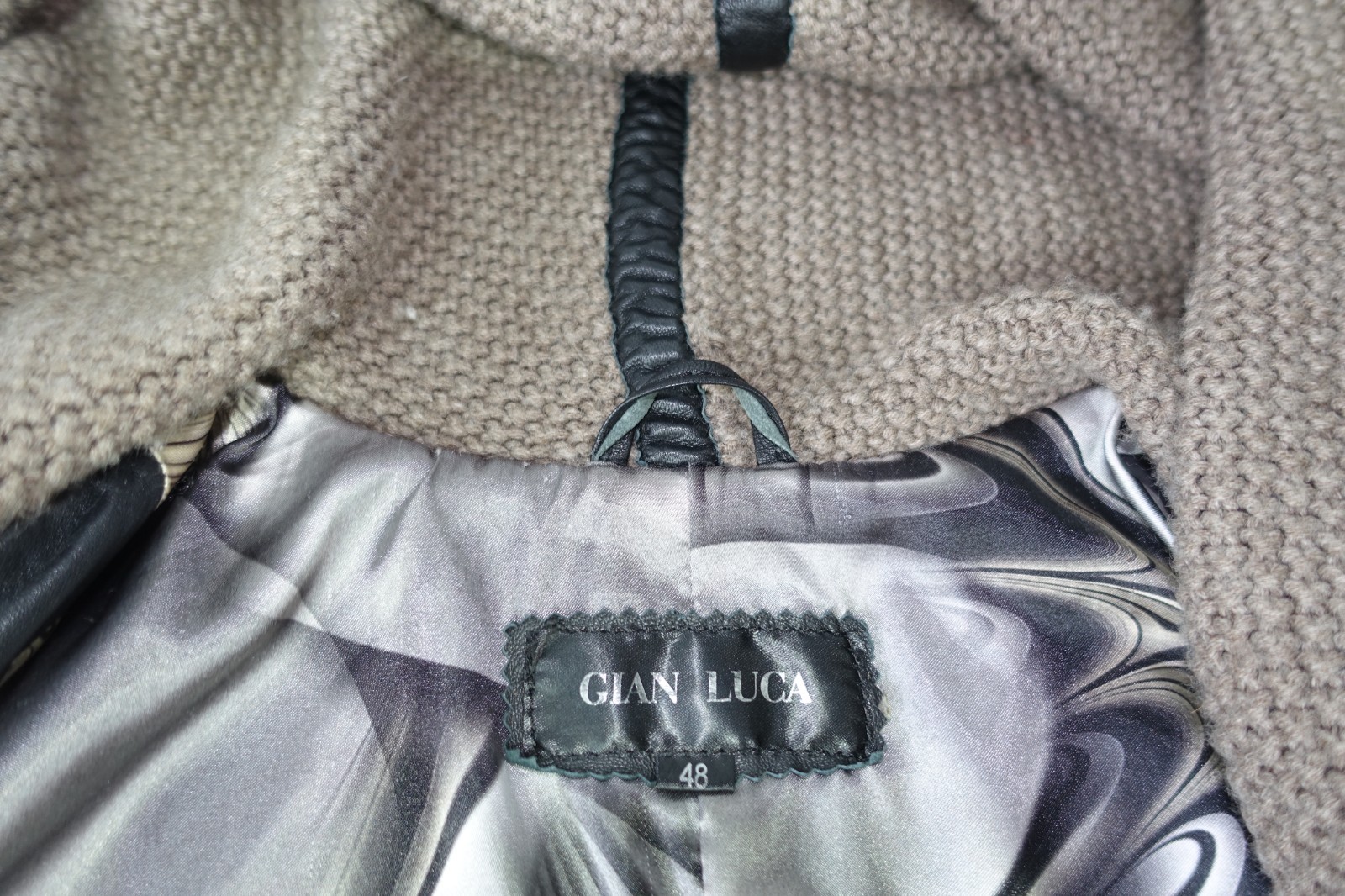 £1950 GIAN LUCA LEATHER LAMBSKIN WOVEN HOODED COAT ITALY 38 48 S ITALY