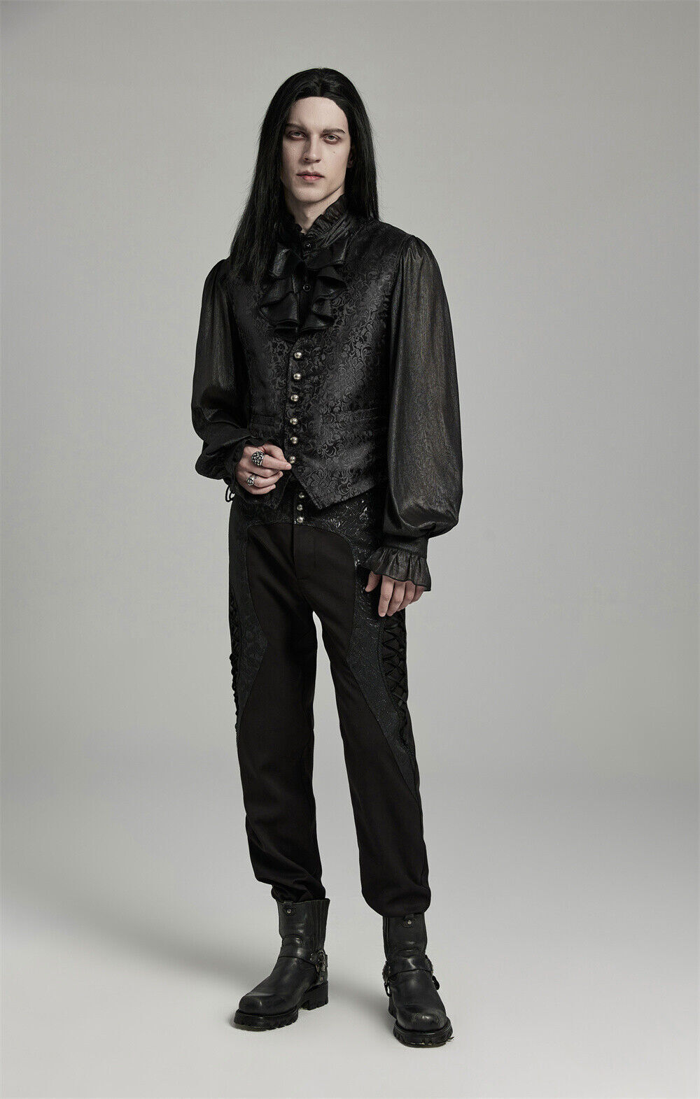 PUNK RAVE Men Black Steampunk Gothic Vampire Visual Jacquard Vests Waistcoat