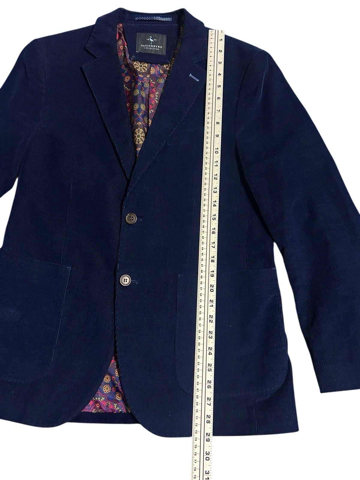TailorByrd Blazer Mens 38 R Sports Coat Jacket Blue Two Button Corduroy Pockets
