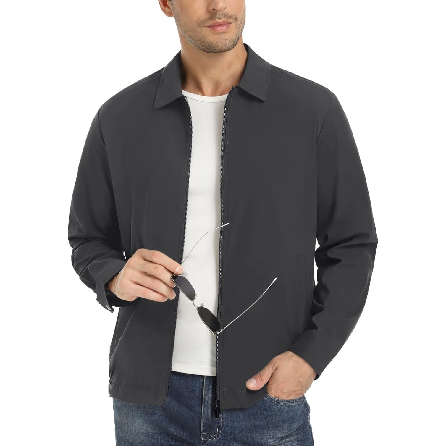 Mens Lightweight Jackets Full Zip Laydown Collar Golf Light Windbreaker Jackets