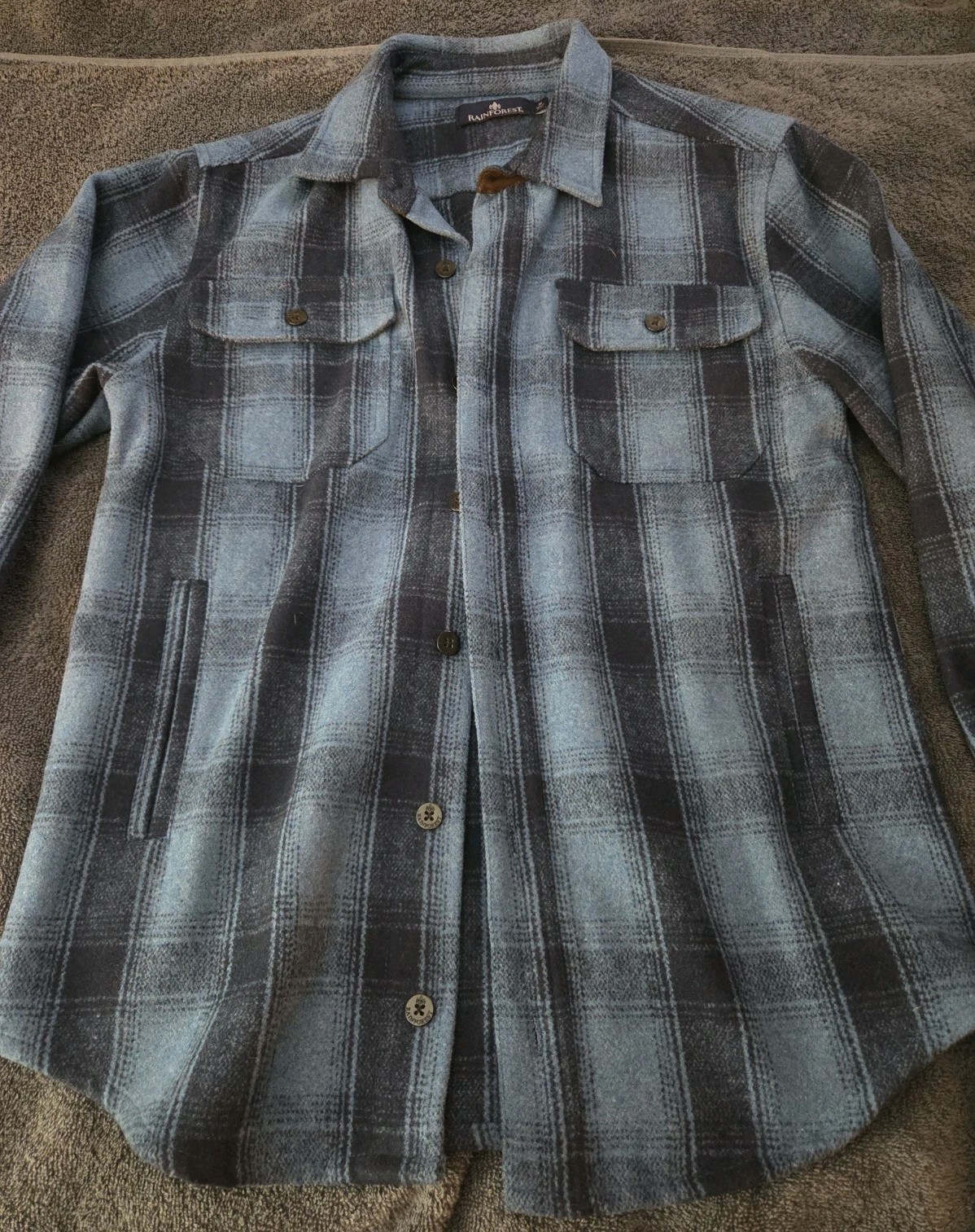 Blue Flannel Rainforest jacket men S- Heavy/ Thick Feel