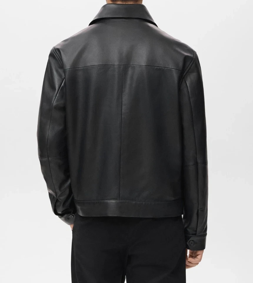 Men’s Black Genuine Lambskin Leather Jacket Handmade Bomber Style Coat