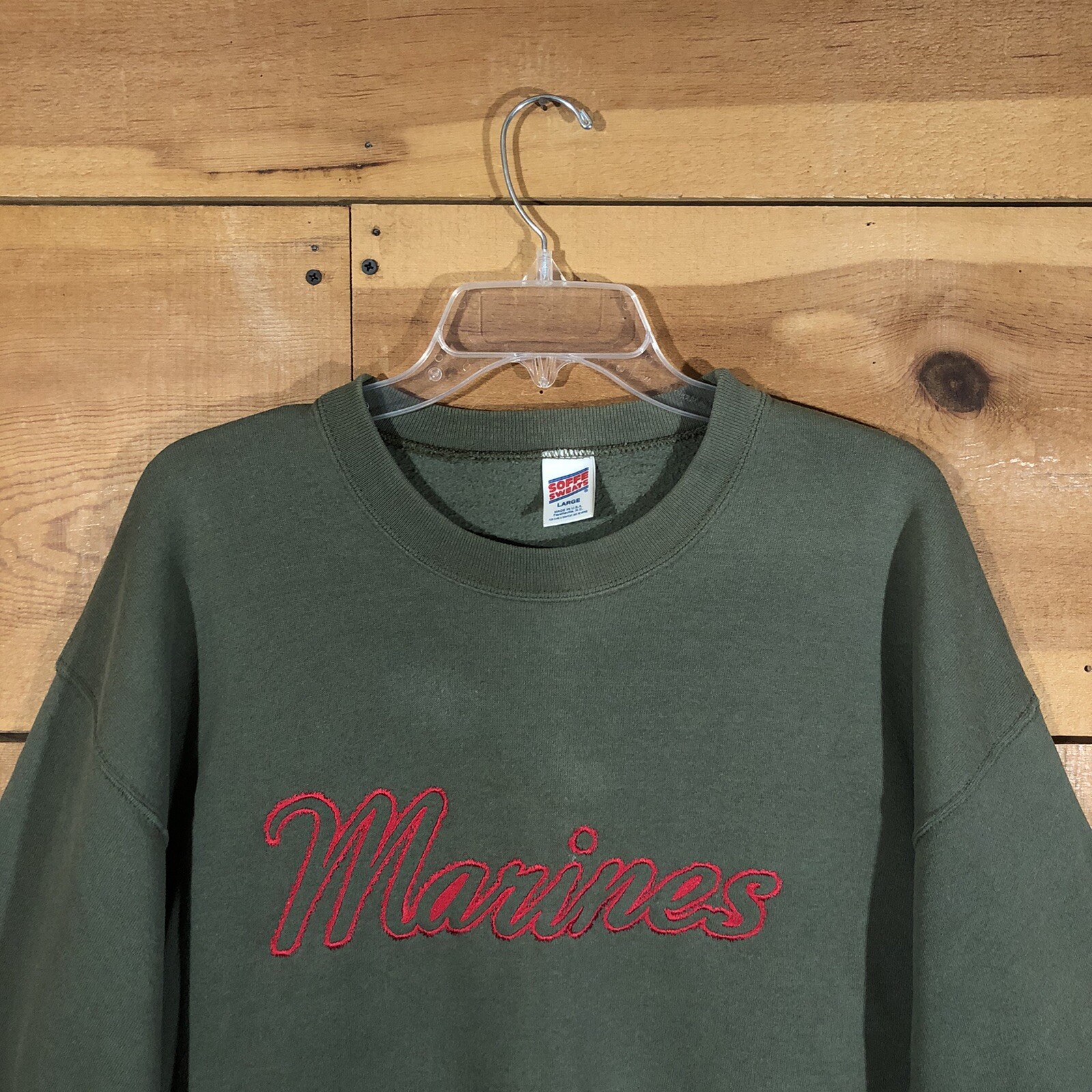 Vintage Soffe Sweats Marines Sweatshirt Made USA Mens Size Large Green Pullover