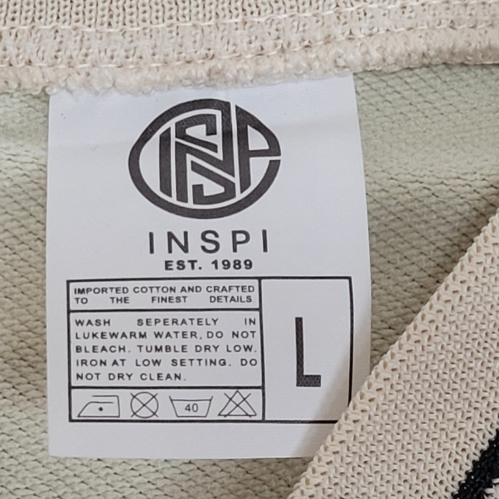 🧢INSPI Korean Bomber Varsity Jacket Unisex Large Ivory/Black Streetwear NWT