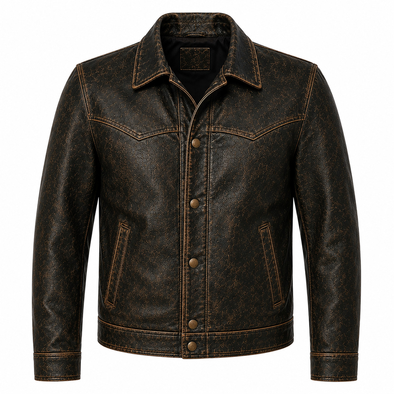 Mens Genuine Cowhide Leather Trucker Jacket Distressed Vintage Western Ranch cao