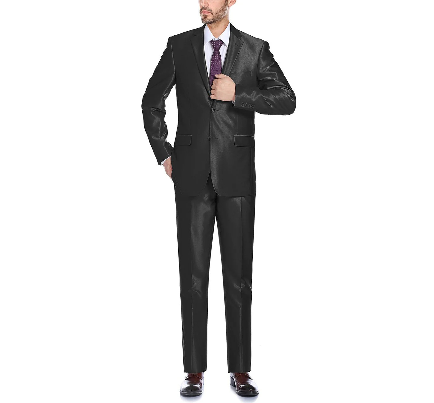 207-1 Men’s Sharkskin Italian Styled Two Piece Black Suit