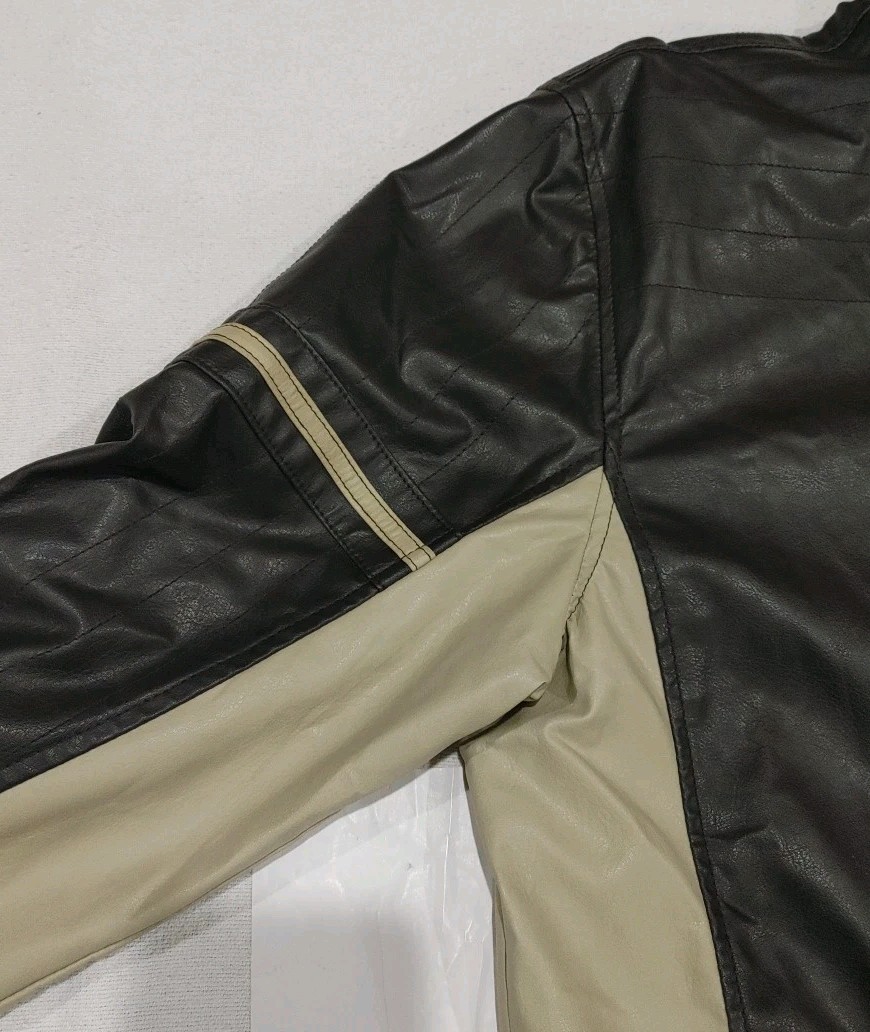 Distortion Custom Rags Faux Leather Motorcycle Jacket Brown Striped Adult Large