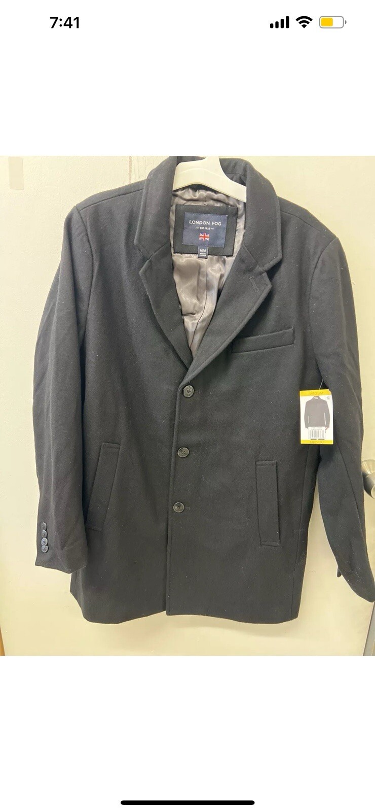 London Fog Men’s Black Lapel Collar 3 Button Closure Wool Blend Coat CHOOSE SIZE