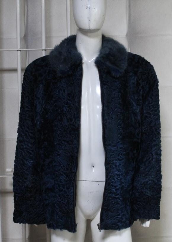 Blue Persian Lamb Fur Jacket Mink Fur Collar Sizes M L XL 2XL 3XL4XL5XL Pre Sale