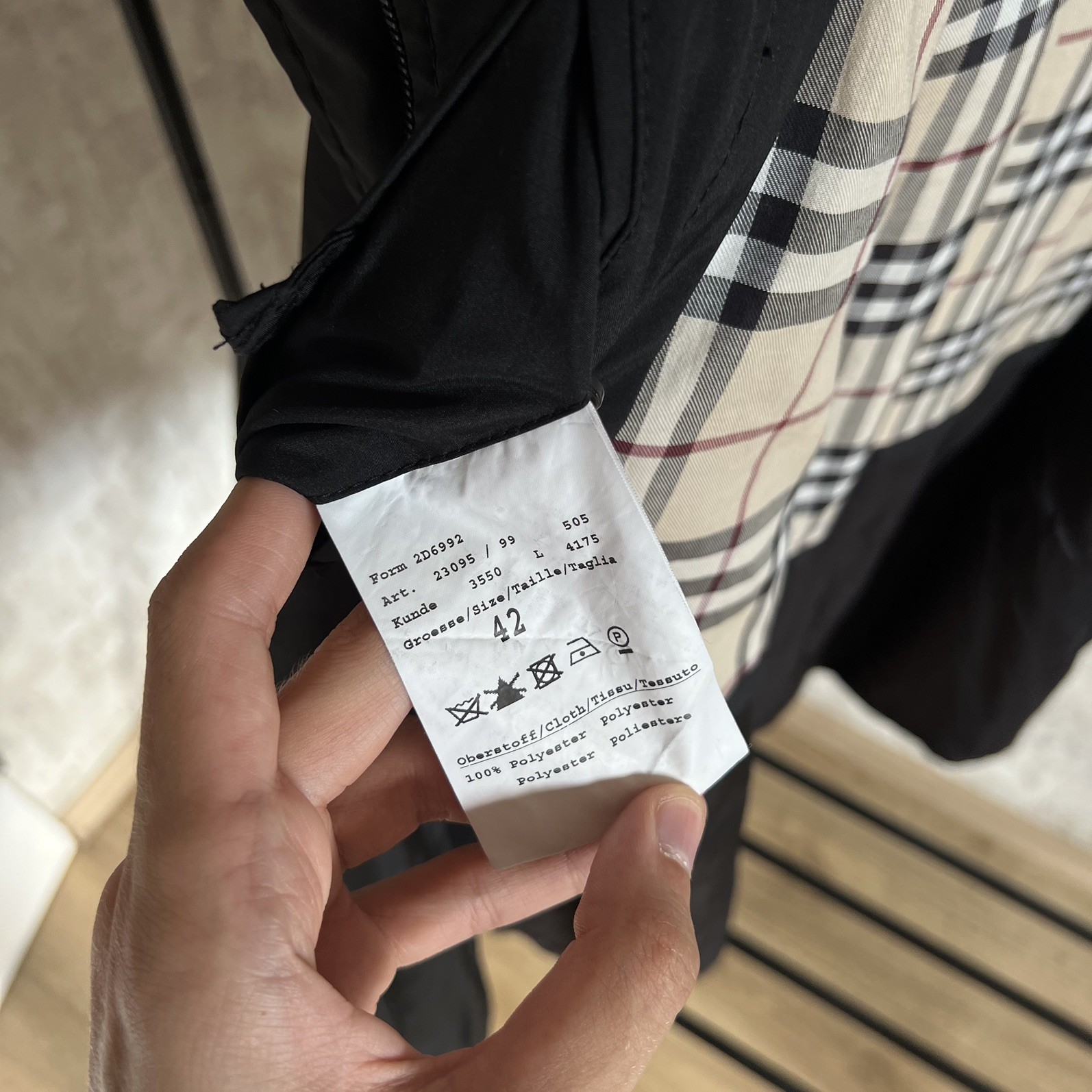 Burberry London Black Jacket Coat Detachable Wool Check Lining Size 42