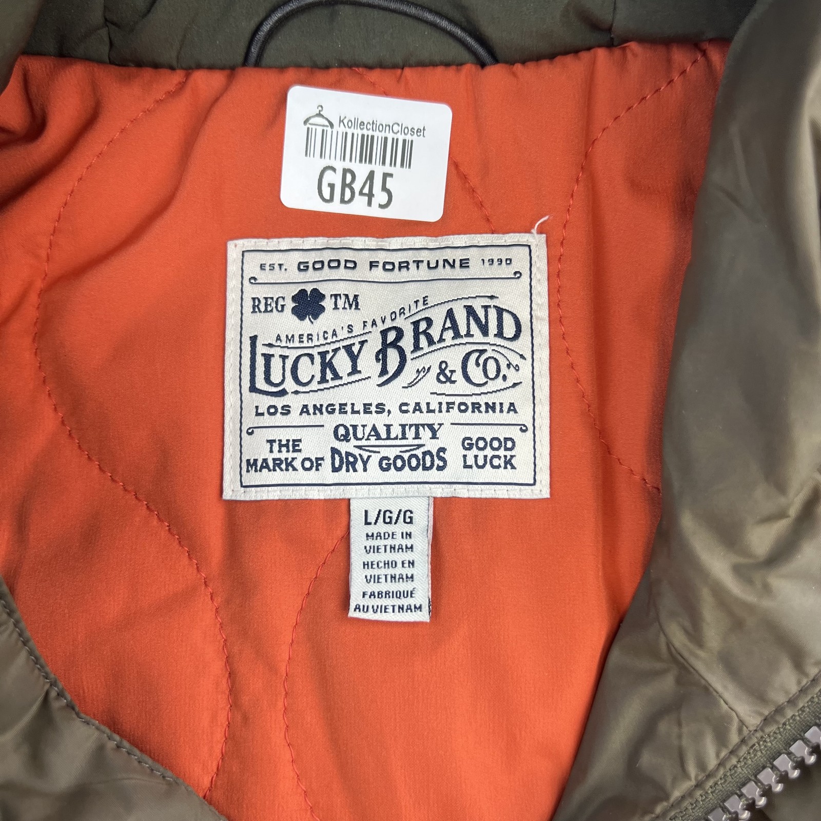 Lucky Brand Jacket Mens Large Green Hooded Full Zip Windbreaker Lightweight Coat