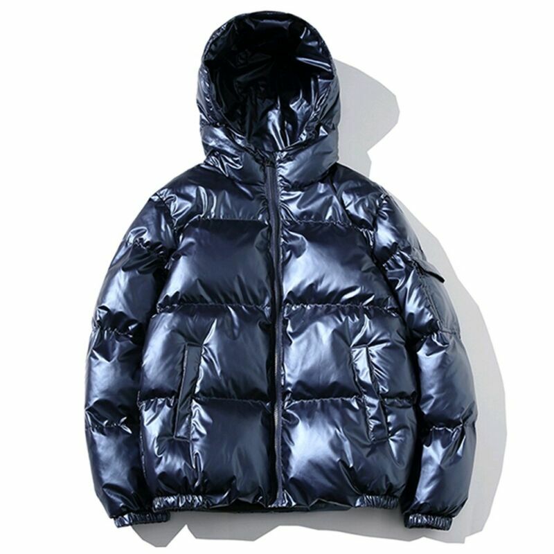 Men’s Winter Warm Coat Shiny Hooded Cotton Jacket Bubble Puffer Casual Overcoat