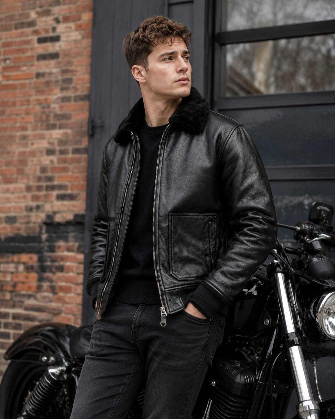 Men’s Black Aviator Shearling Leather Jacket G1 Bomber Pilot Faux Fur