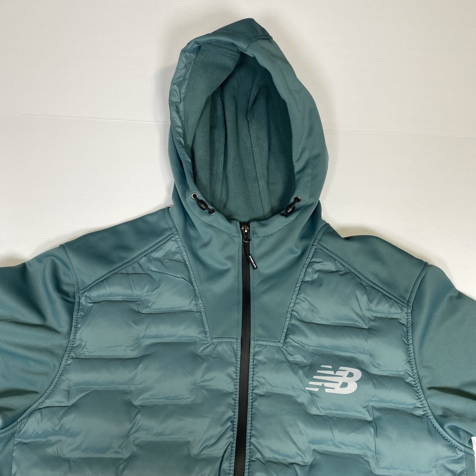 New Balance Men Performance Puffer Jacket Soft Shell Fleece Medium Blue-Green NB