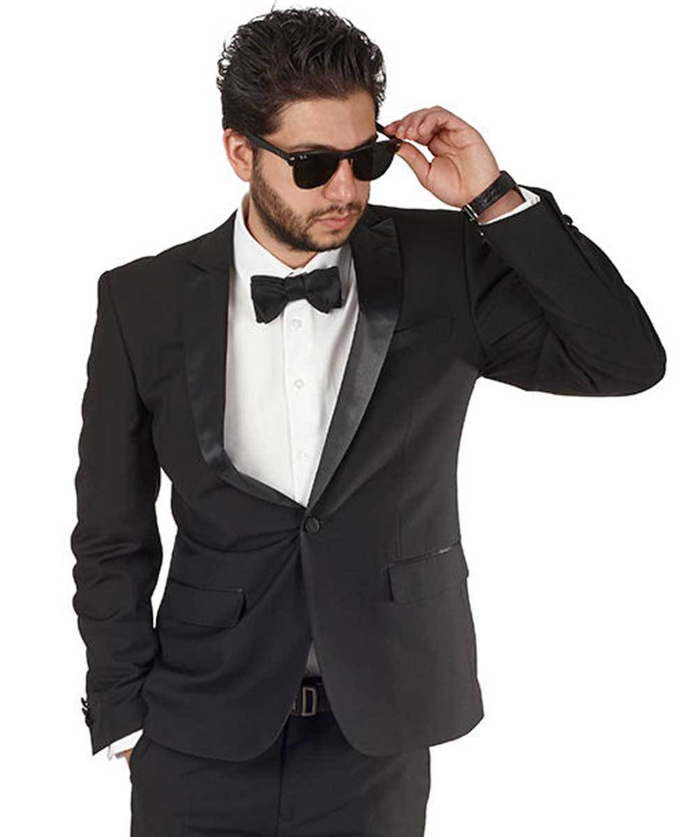 Slim Fit 1 Button Peak Lapel Tuxedo Jacket Satin Collar Dinner Blazer AZAR MAN
