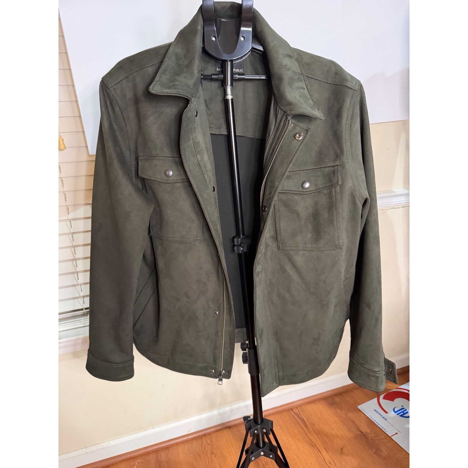 Banana Republic Mens XL Vegan Suede Trucker Jacket Olive Green Full Zip Utility