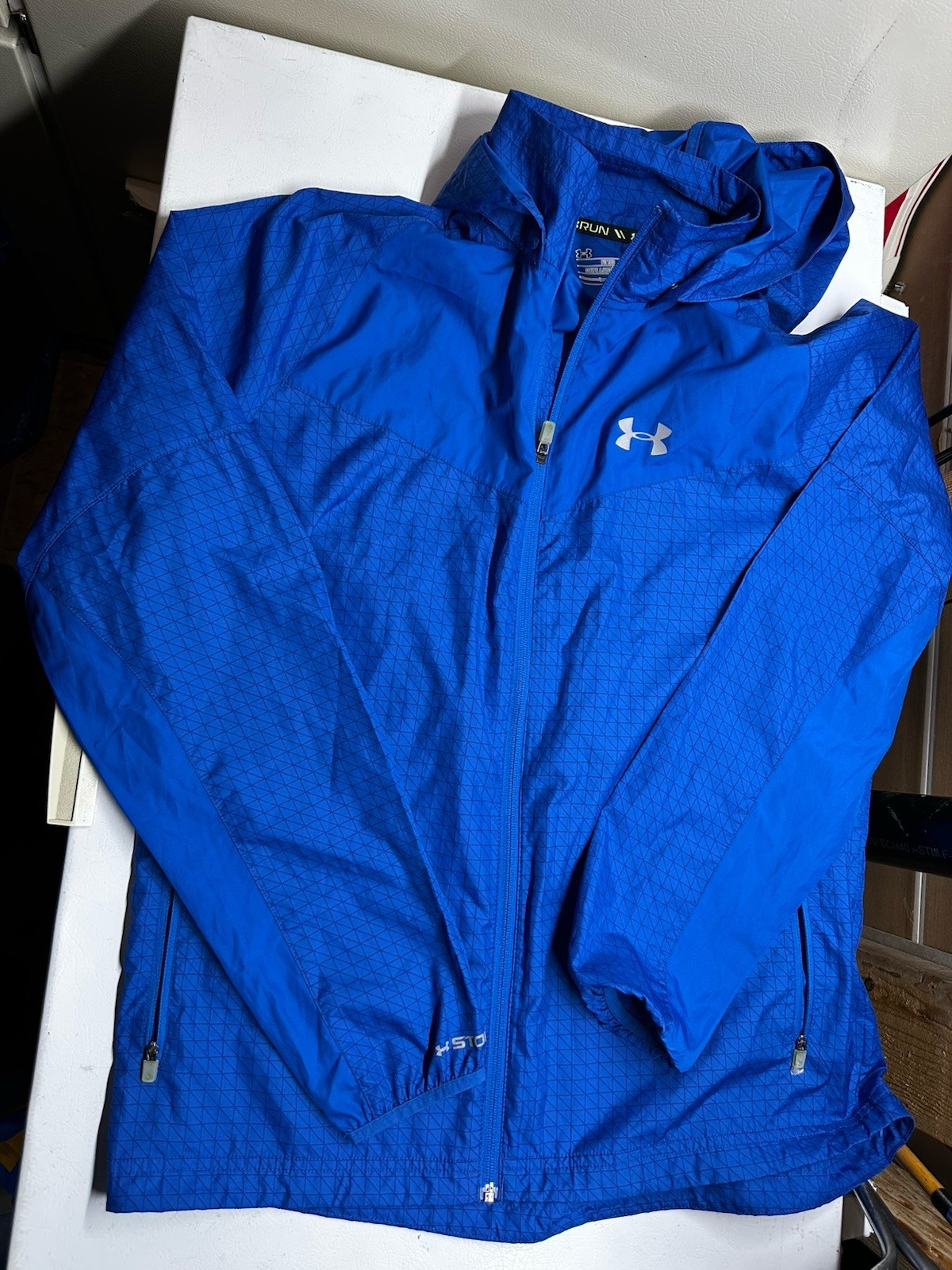 Under Armour Jacket Men’s Large Blue Full Zip Hooded Running Vented Adult XRun