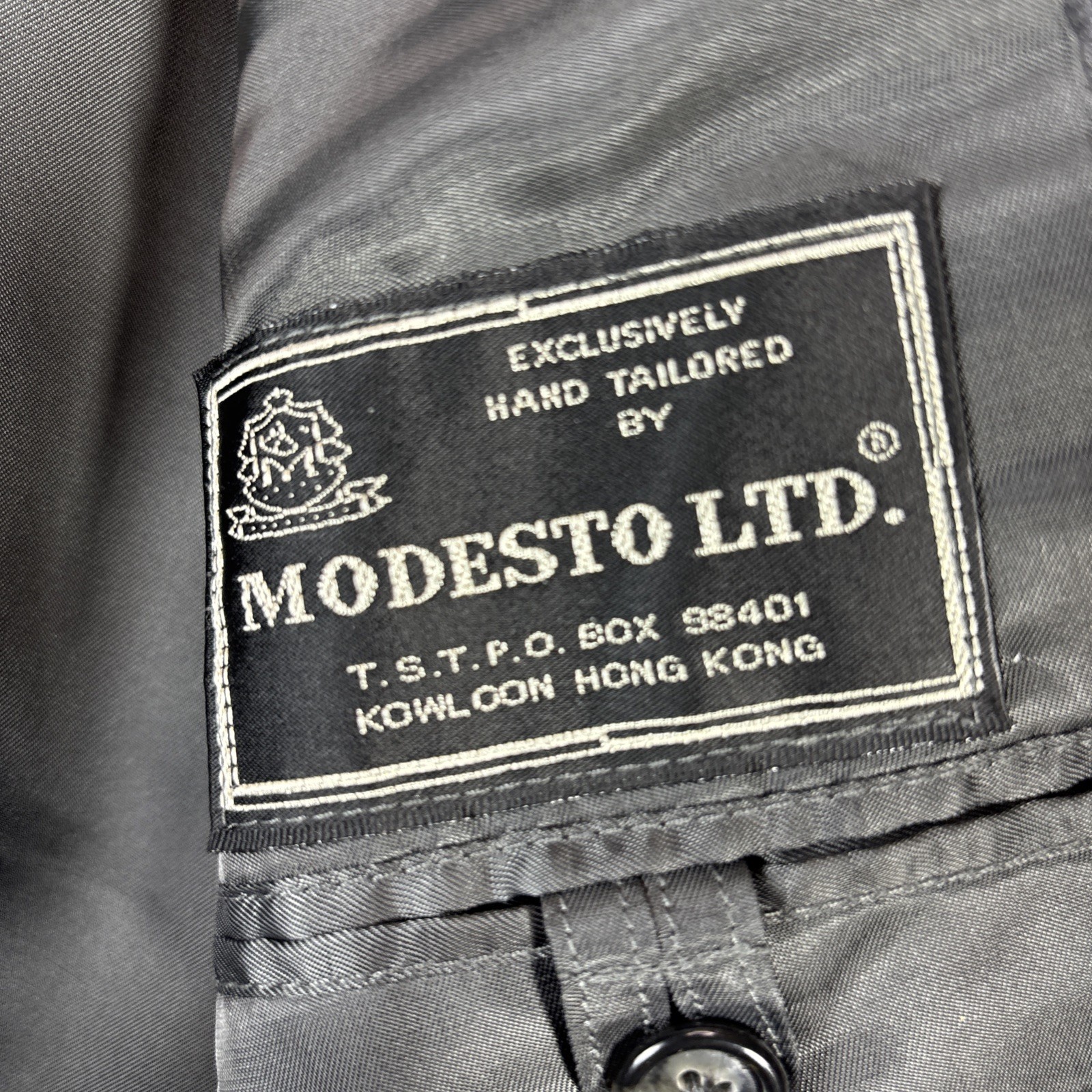 Modesto Custom Blazer Mens 46R Hand Tailored Hong Kong Jacket Pin Stripe Gray