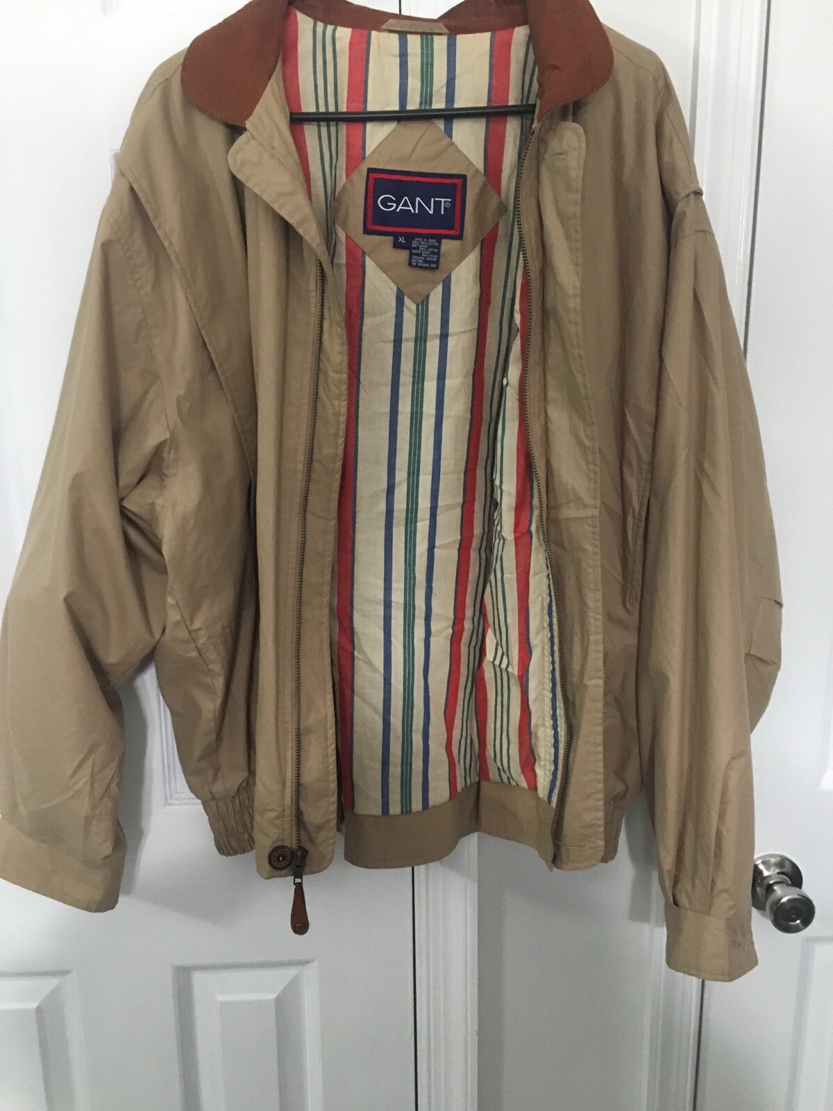 VTG GANT Lined Leather Collar Bomber Dad Grandpa Jacket XL Dry Clean Only