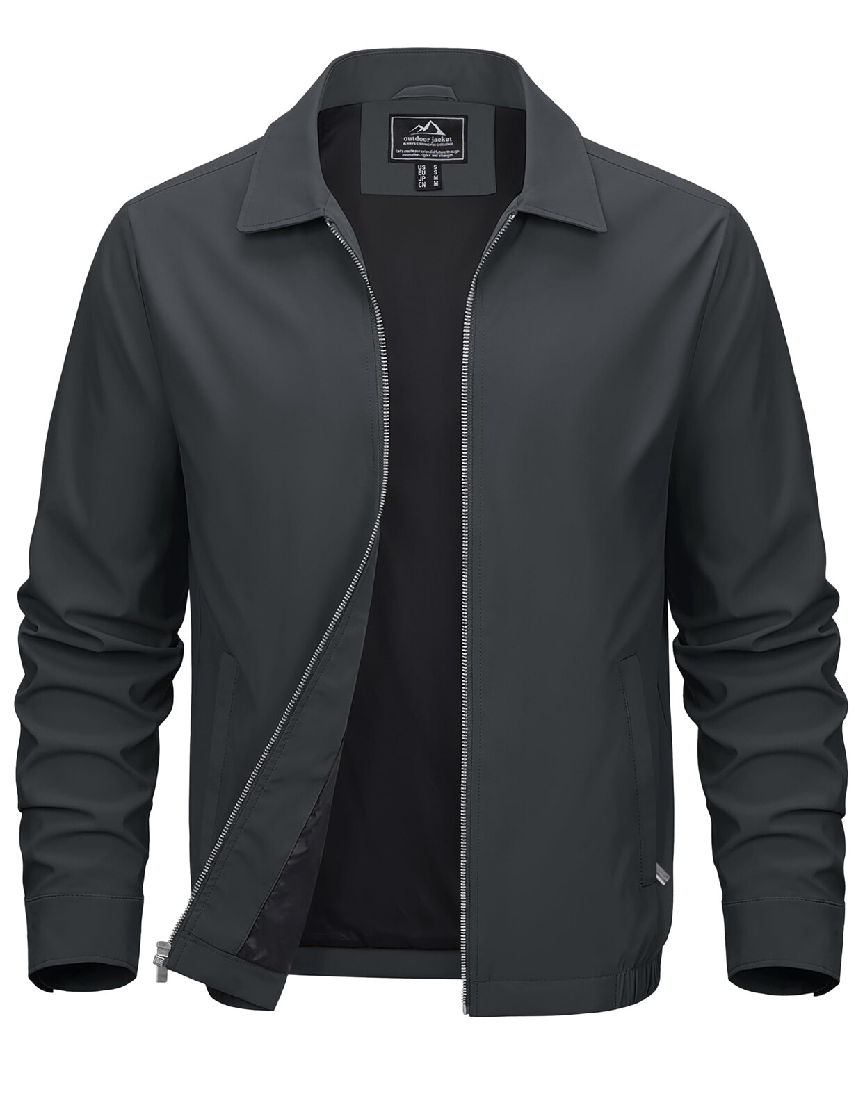 Spring Fall Men’s Jackets Lightweight Full Zip Laydown Collar Casual Windbreaker