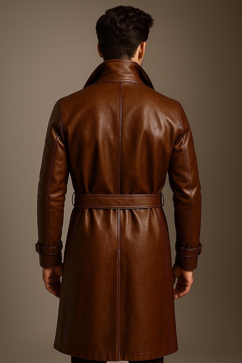 Handmade Brown Leather Trench Coat: Double-Breasted, Classic Vintage Style