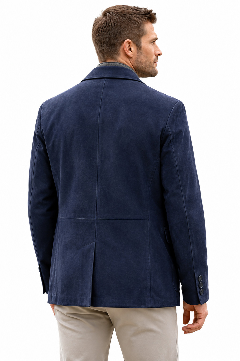 Men’s Navy Suede Leather Sport Coat Blazer Casual Business Classic Fit Blazer