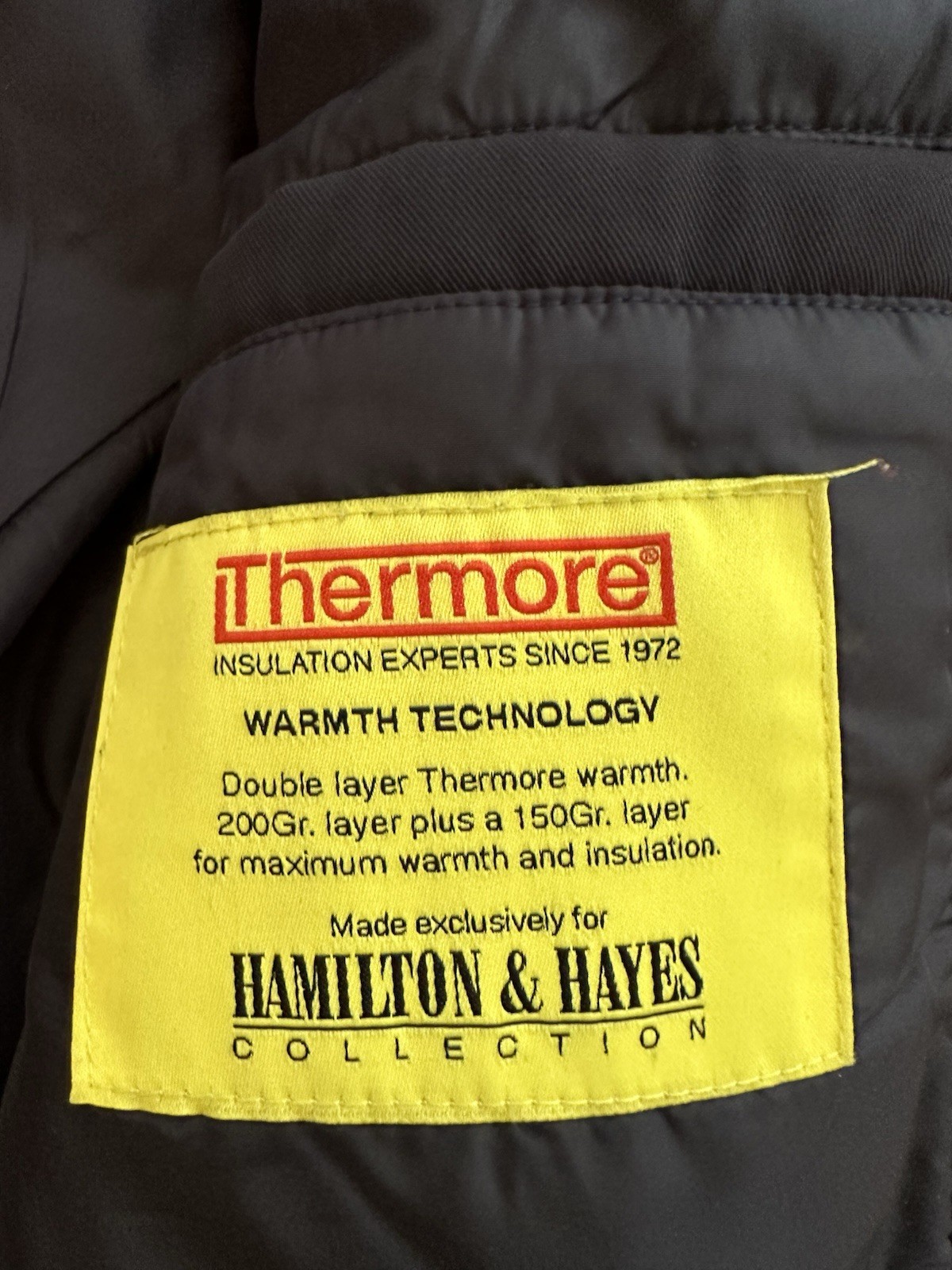 Hamilton & Hayes Performance Hooded Thermore Insulation Long Jacket Size L Navy