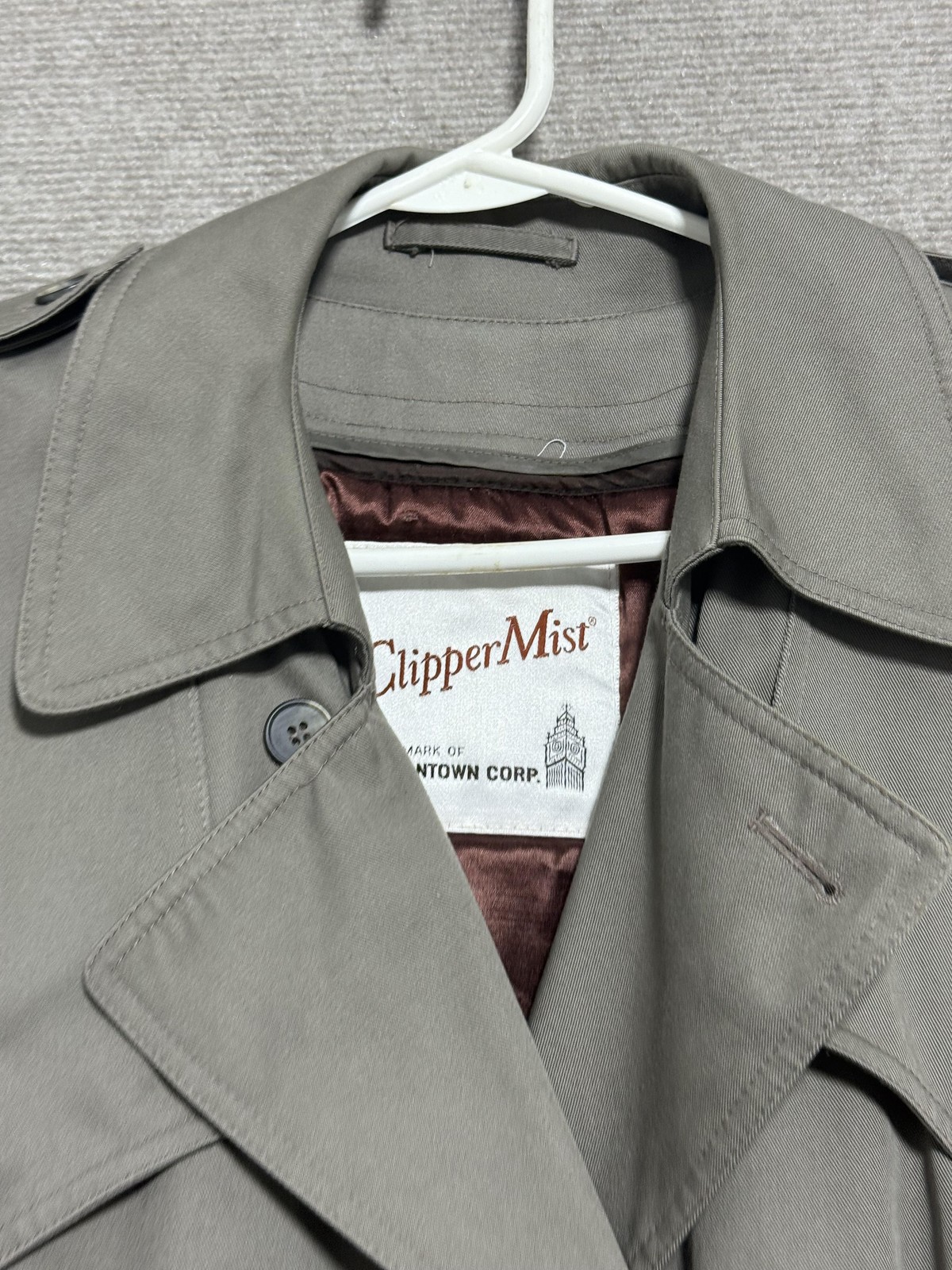 ClipperMist Trench Coat Mens 40 Short Double Breasted Belted Removable Liner