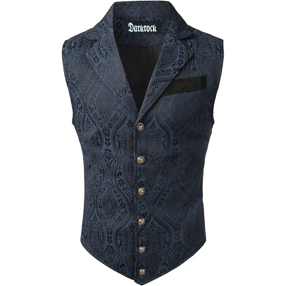 Men’s Victorian Blue Brocade Waistcoat Vest Jacquard Tuxedo Suit Vest/USA