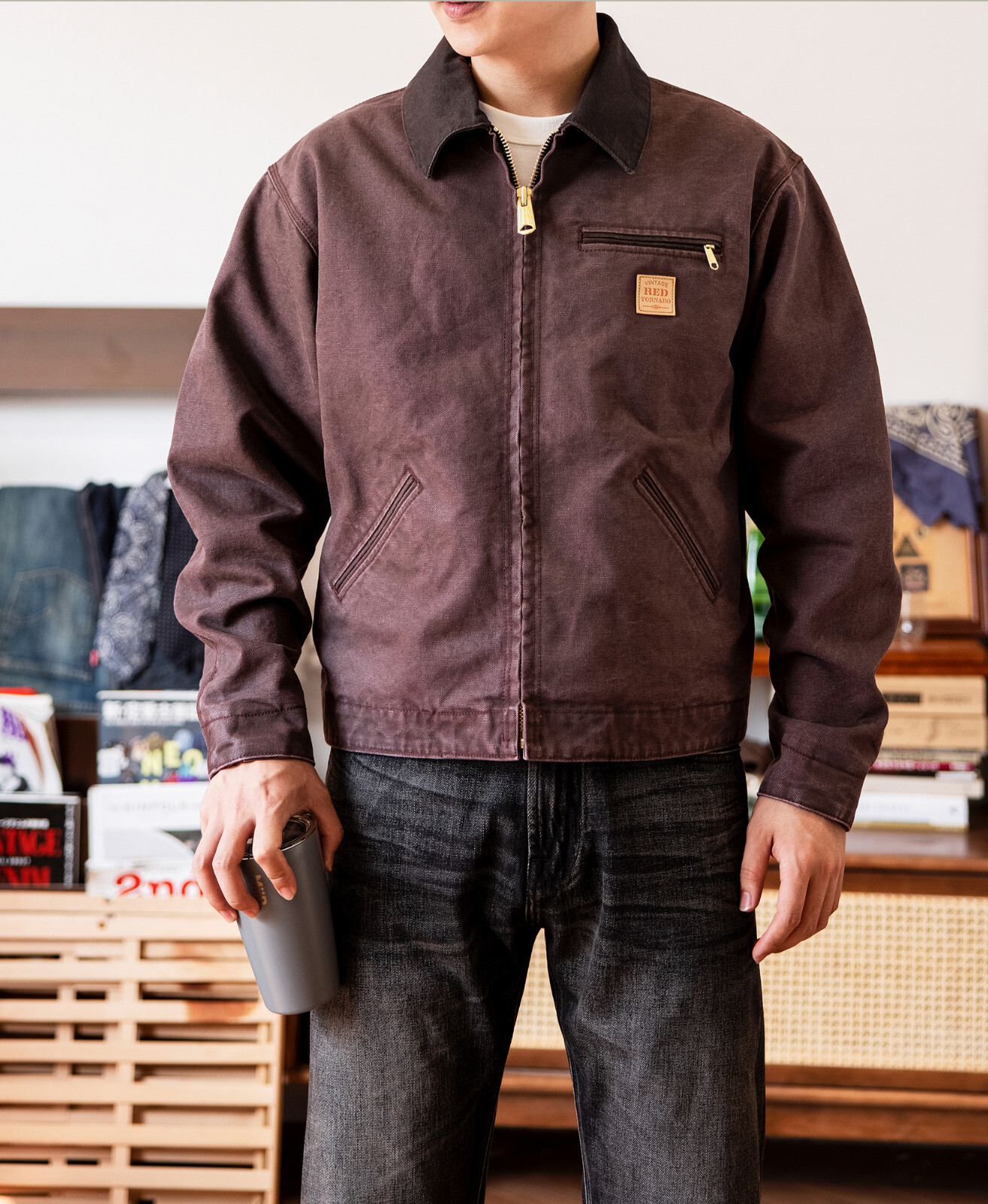 Red Tornado Retro Duck Detroit Jacket Men Classic Workwear Coat Cotton Lined Top