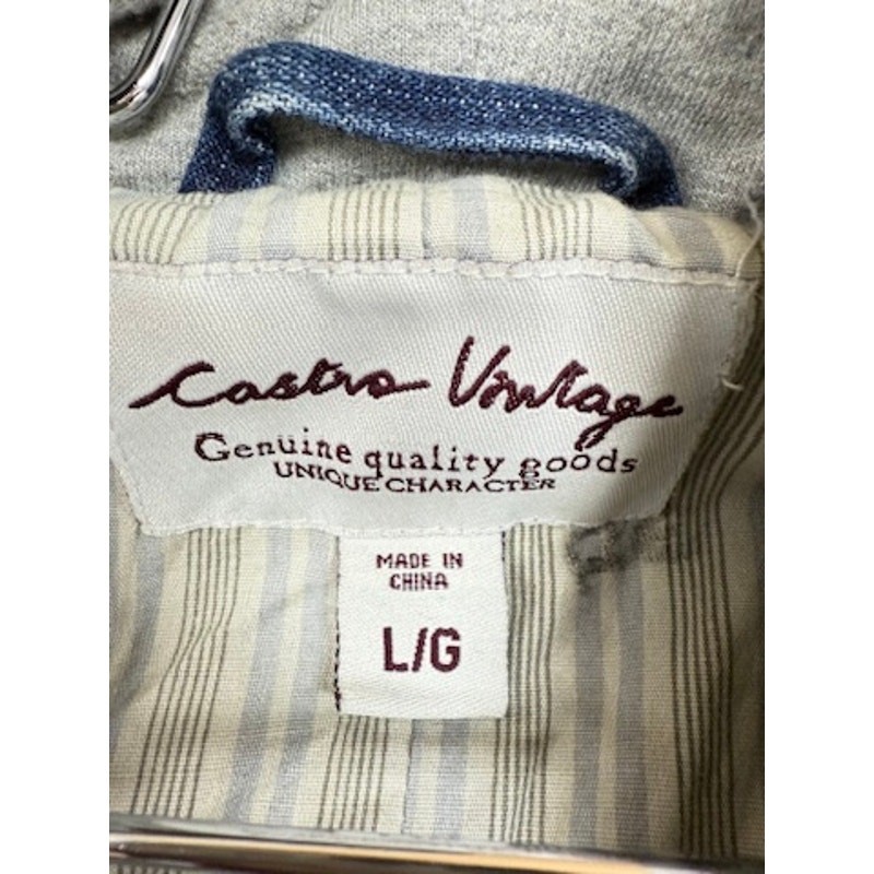 VTG Castro Vintage 100% Cotton Gray Hoodie/Blue Denim Jacket 1 Piece Sz L Unisex