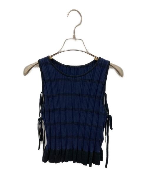 Ameri Short Knit Top Ladies Navy Cotton Blend Casual Sleeveless 46cm