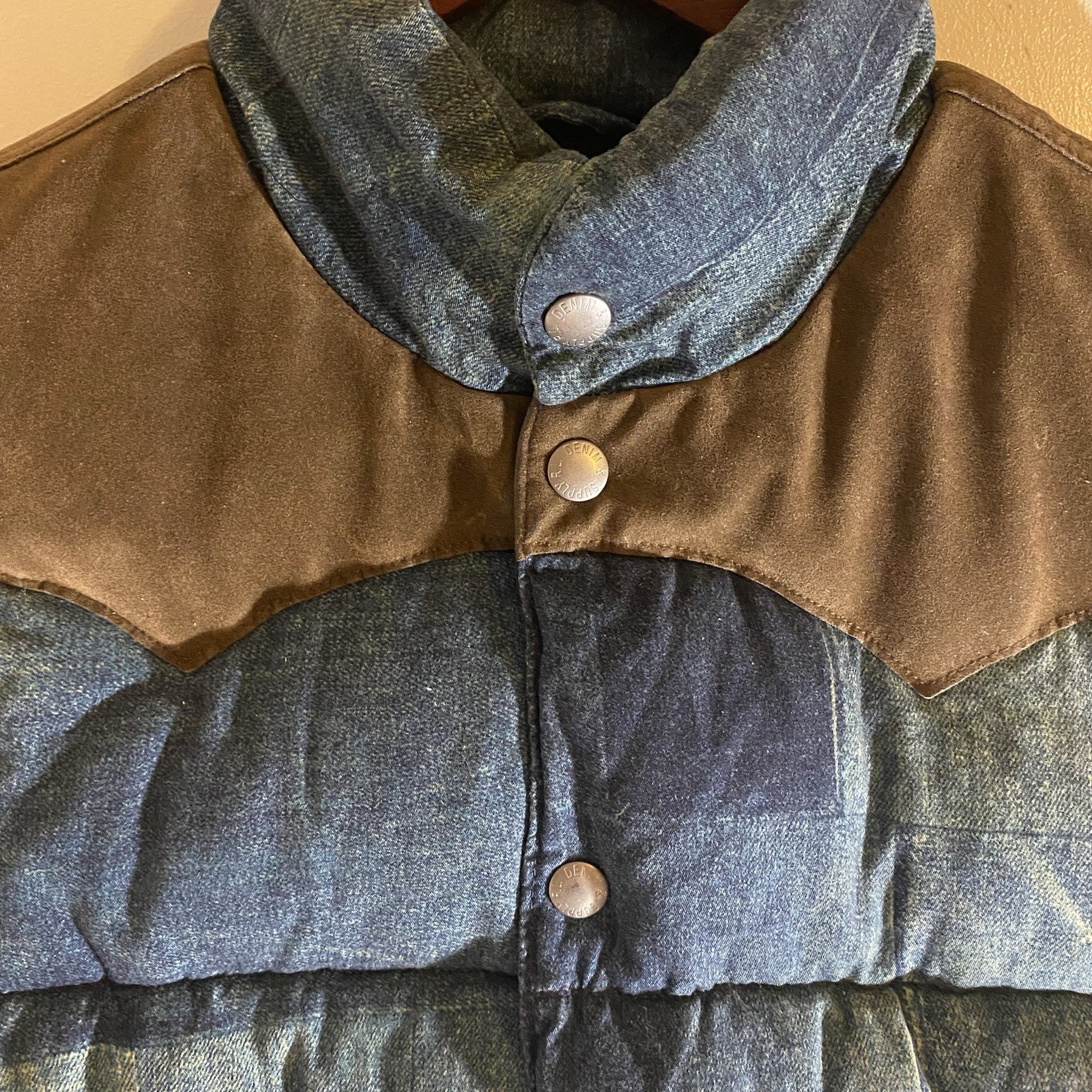 Denim & Supply Ralph Lauren Faux Brown Suede and Denim Puffer Padded Vest Size S