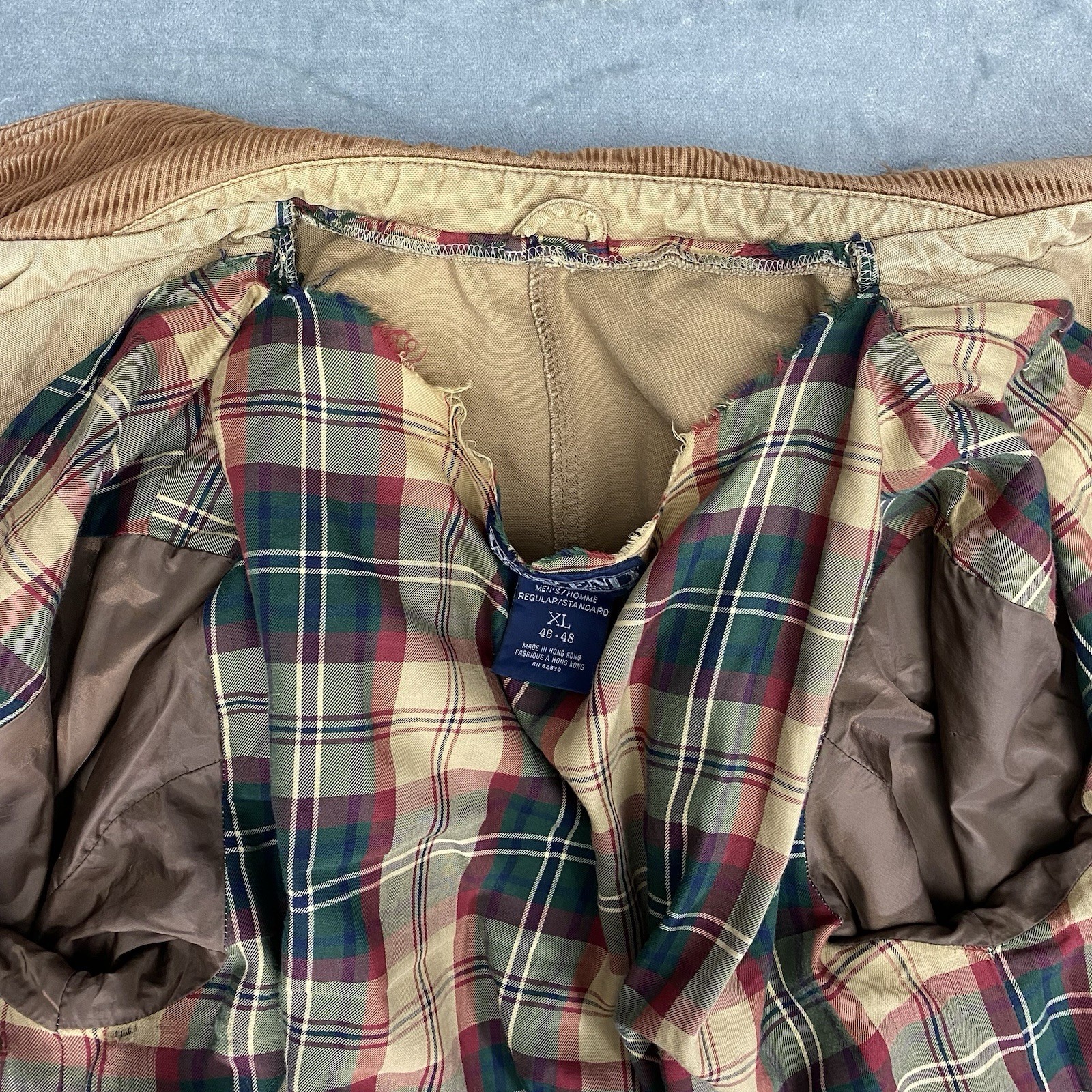 Vtg Lands End Jacket Mens Sz XL Tan Field Barn Chore Coat Corduroy Thrashed Fade