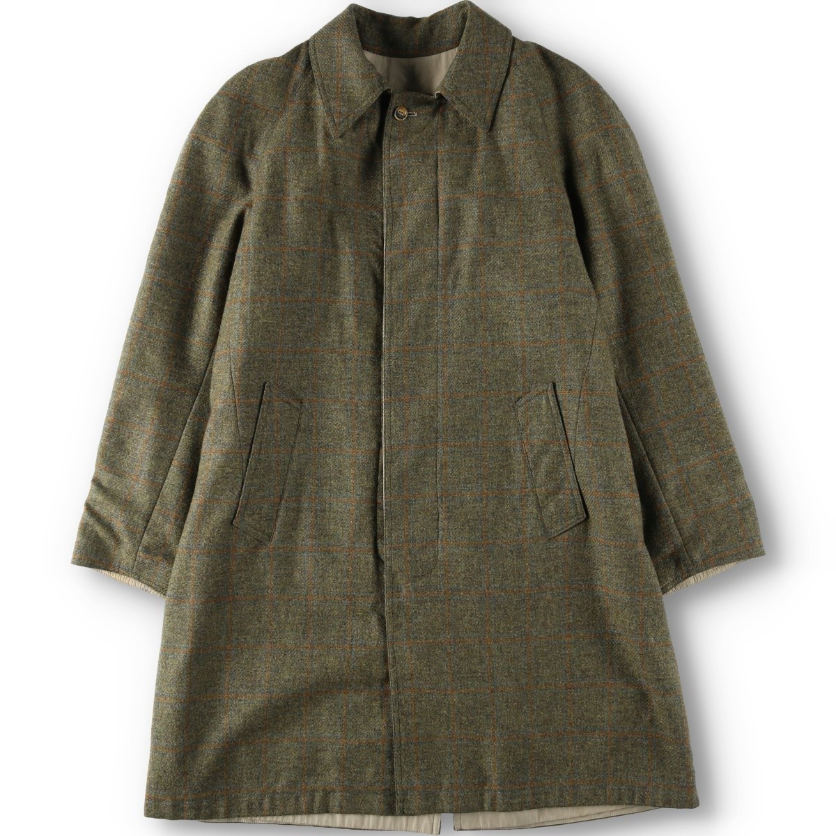 Used Justo Gimeno Check Pattern Reversible Wool Long Coat Men’s Size L (approx.)