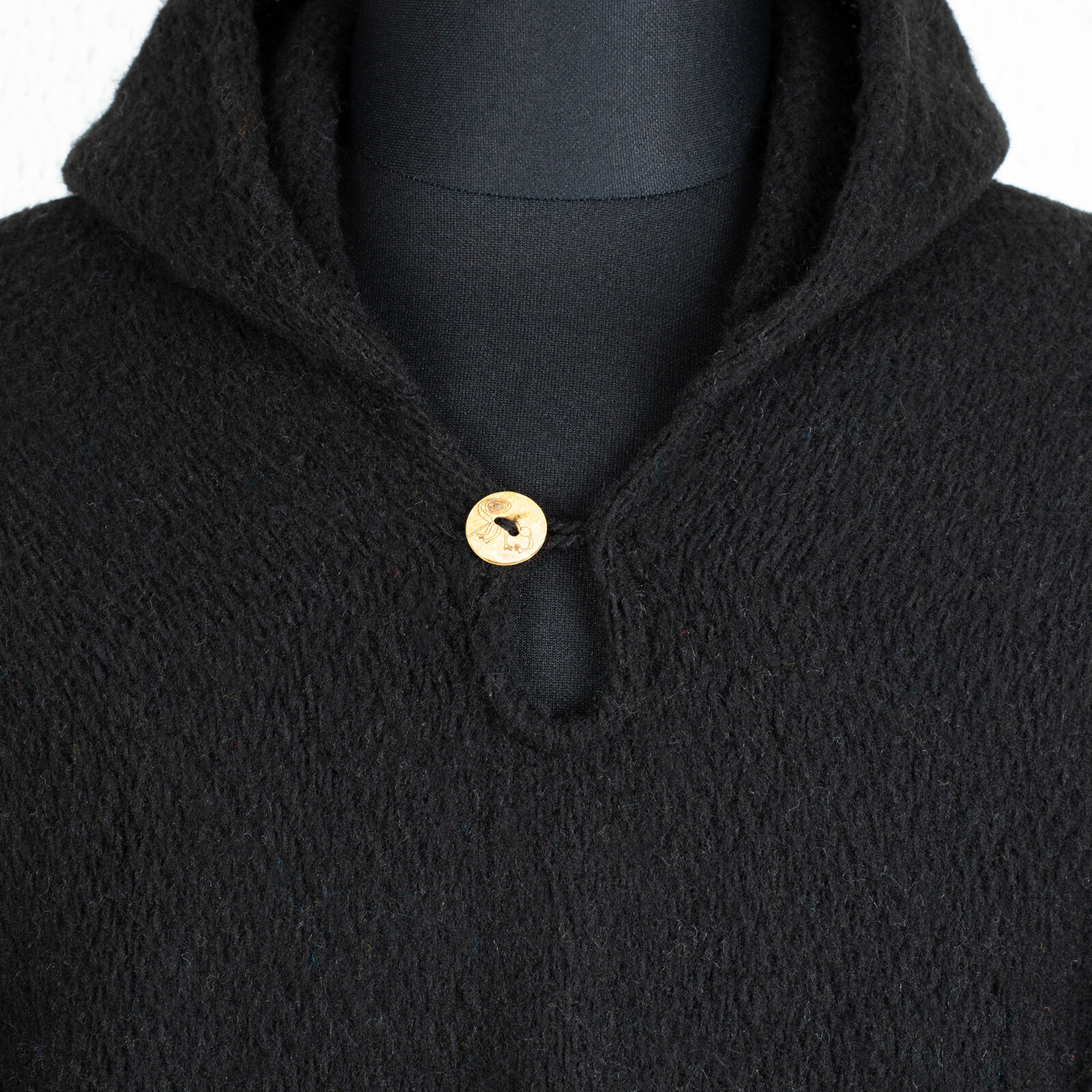 LLAMA WOOL BLACK MENS UNISEX LADY JEDI CAPE PONCHO JACKET WITH POCKET OTAVALO